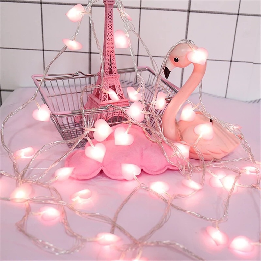 Led heart string Lights cute love home room decor pink blue wall decoration